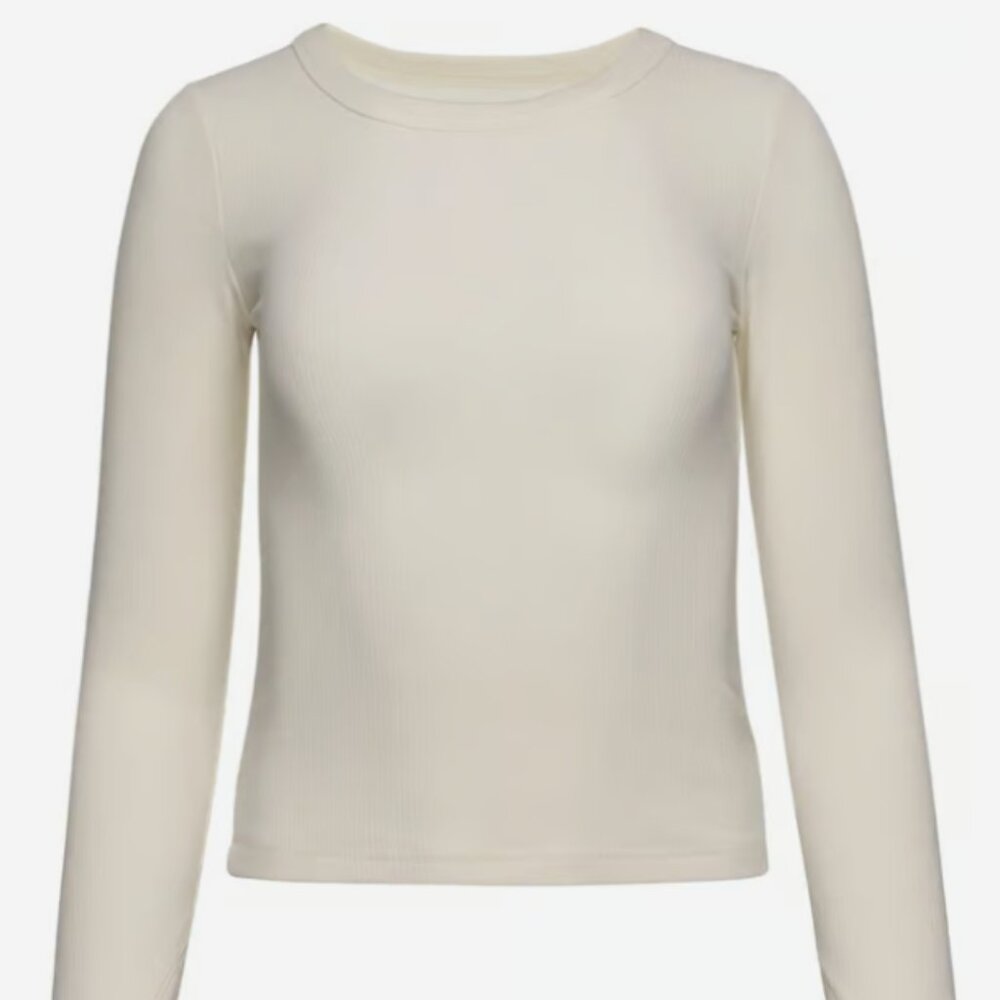 Kuwalla-Tee Plush Rib Long Sleeve T-Shirt Cream Women's with Thumb Holes